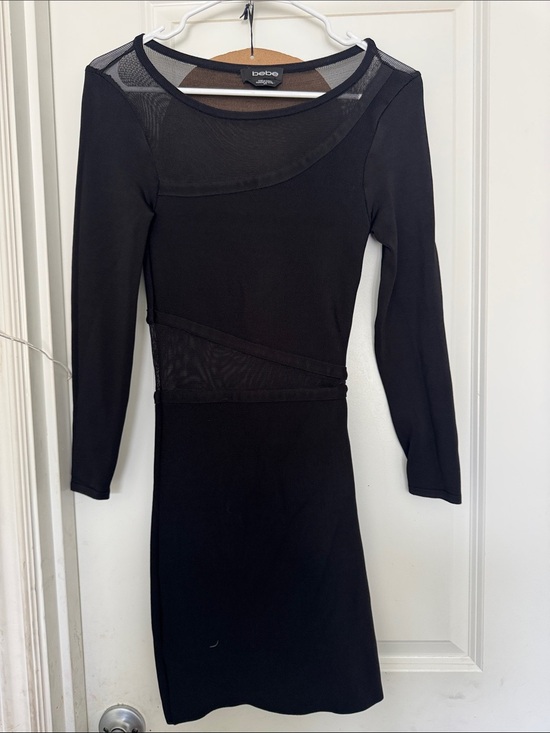 bebe Dresses & Skirts - bebe Black Long-Sleeve Mesh Inset Sheath Dress